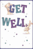 Bursting with cheerful optimism, this get well card captures the essence of heartfelt well-wishing from the heart of Bankside. Two irresistibly cute characters-a golden teddy bear and a spirited puppy-appear as if popping right out from the page, joyfully lifting the oversized, colourful 'Get Well' lettering. In shades of vivid indigo and calming teal, the letters contrast brightly with the soft ivory background, evoking the vibrancy and soothing ambience found in Bankside's best flower shops. Scattered across the card are twinkling starbursts in blues and purples, adding playful energy and a spark of hope. The gentle brushwork gives the fur on both bear and pup a plush, inviting quality, conjuring sensations of comfort akin to the embrace of a favourite companion during recovery. The full scene reminds one of the personalised touch Flowers Bankside brings to same-day bouquet deliveries across the area-each card or flower intended to brighten recovery and share genuine warmth. This card, blending innocence and sincerity, offers more than just words; it embodies compassion and kindness that speaks directly from one community heart to another in Bankside.